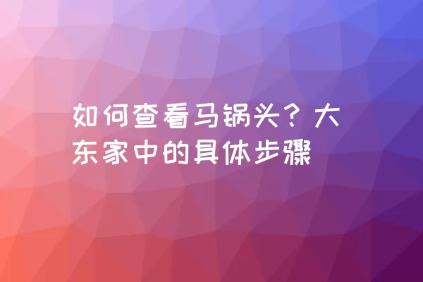 如何查看马锅头？大东家中的具体步骤