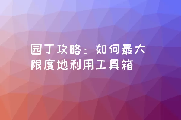 园丁攻略：如何最大限度地利用工具箱